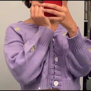 Lavender Floral Cropped Cardigan